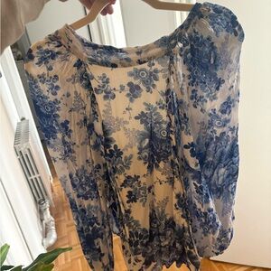 Anthropologie Maeve Cream and Blue Floral Blouse